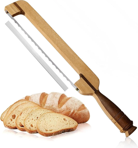 Original Design 16.8" Wooden Bread Knife - Fiddle Bow Handle for Sourdough, Homemade & Artisan Breads with Protective Cover & Ergonomic Wood Handle