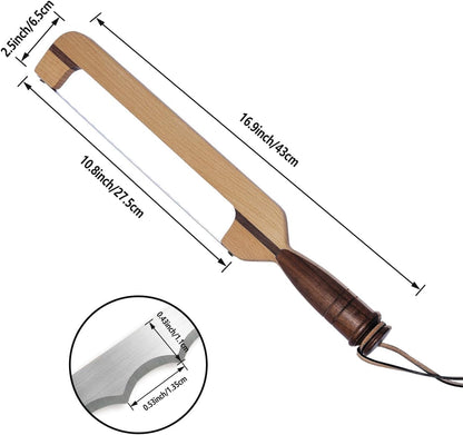Original Design 16.8" Wooden Bread Knife - Fiddle Bow Handle for Sourdough, Homemade & Artisan Breads with Protective Cover & Ergonomic Wood Handle