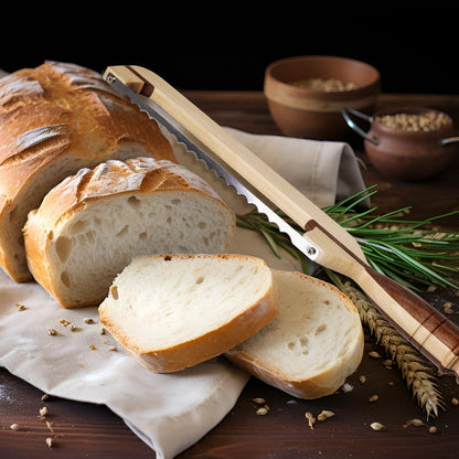 Original Design 16.8" Wooden Bread Knife - Fiddle Bow Handle for Sourdough, Homemade & Artisan Breads with Protective Cover & Ergonomic Wood Handle