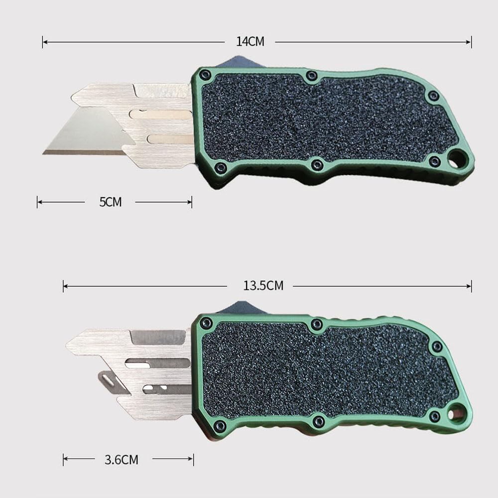 𝗖𝗮𝗿𝗲𝘀𝘀𝗼𝗹𝗼𝘃𝗲 Automatic Utility Knife, Aviation Aluminium Changeable Blade Box Cutter, Double Action Auto Retractable Razor Knife, Out The Front Automatic Pocket Knife With 5pcs Spare Blades