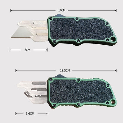 𝗖𝗮𝗿𝗲𝘀𝘀𝗼𝗹𝗼𝘃𝗲 Automatic Utility Knife, Aviation Aluminium Changeable Blade Box Cutter, Double Action Auto Retractable Razor Knife, Out The Front Automatic Pocket Knife With 5pcs Spare Blades