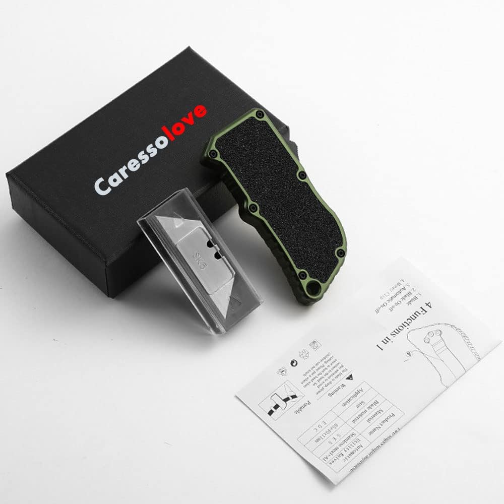 𝗖𝗮𝗿𝗲𝘀𝘀𝗼𝗹𝗼𝘃𝗲 Automatic Utility Knife, Aviation Aluminium Changeable Blade Box Cutter, Double Action Auto Retractable Razor Knife, Out The Front Automatic Pocket Knife With 5pcs Spare Blades