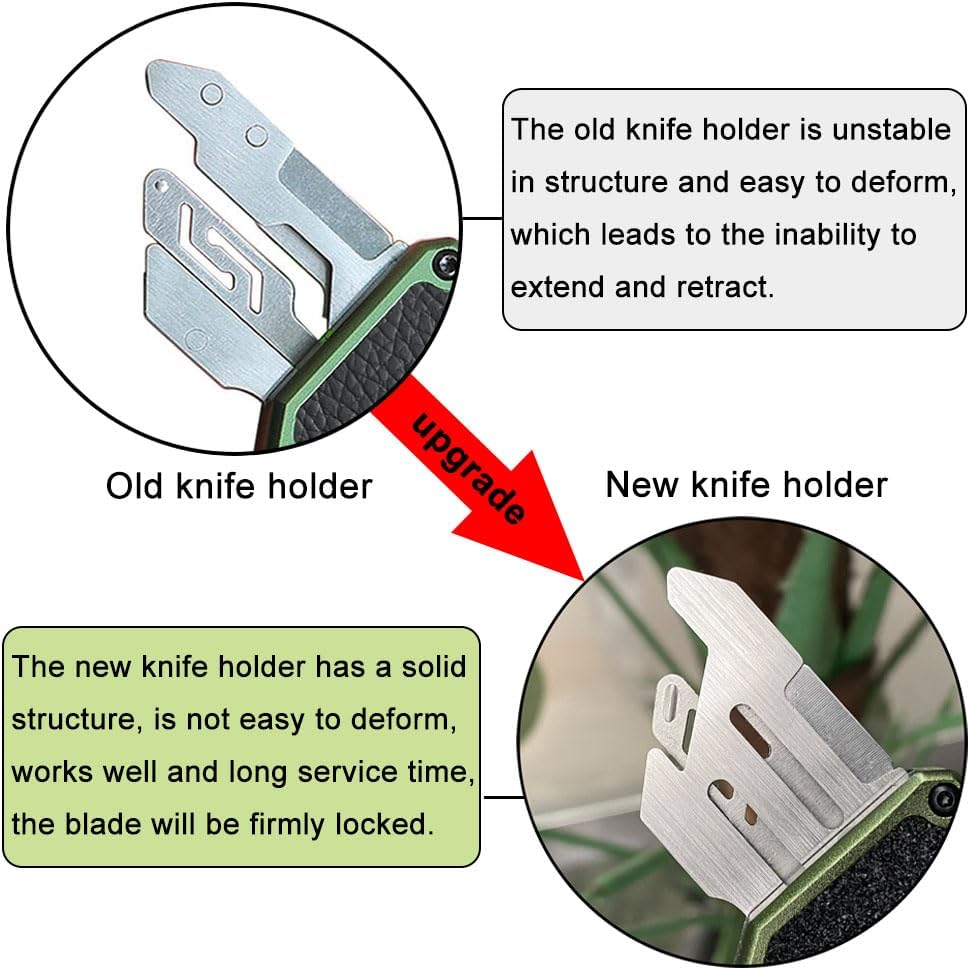𝗖𝗮𝗿𝗲𝘀𝘀𝗼𝗹𝗼𝘃𝗲 Automatic Utility Knife, Aviation Aluminium Changeable Blade Box Cutter, Double Action Auto Retractable Razor Knife, Out The Front Automatic Pocket Knife With 5pcs Spare Blades