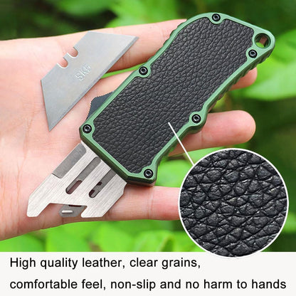 𝗖𝗮𝗿𝗲𝘀𝘀𝗼𝗹𝗼𝘃𝗲 Automatic Utility Knife, Aviation Aluminium Changeable Blade Box Cutter, Double Action Auto Retractable Razor Knife, Out The Front Automatic Pocket Knife With 5pcs Spare Blades