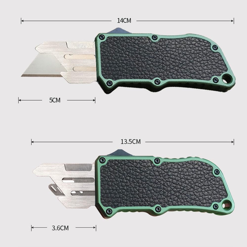 𝗖𝗮𝗿𝗲𝘀𝘀𝗼𝗹𝗼𝘃𝗲 Automatic Utility Knife, Aviation Aluminium Changeable Blade Box Cutter, Double Action Auto Retractable Razor Knife, Out The Front Automatic Pocket Knife With 5pcs Spare Blades
