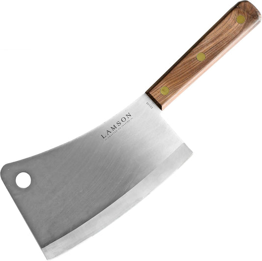Lamson Meat Cleaver, with Riveted Walnut Handle, Stainless Steel, 12" and Leather Sheath for Meat Cleavers