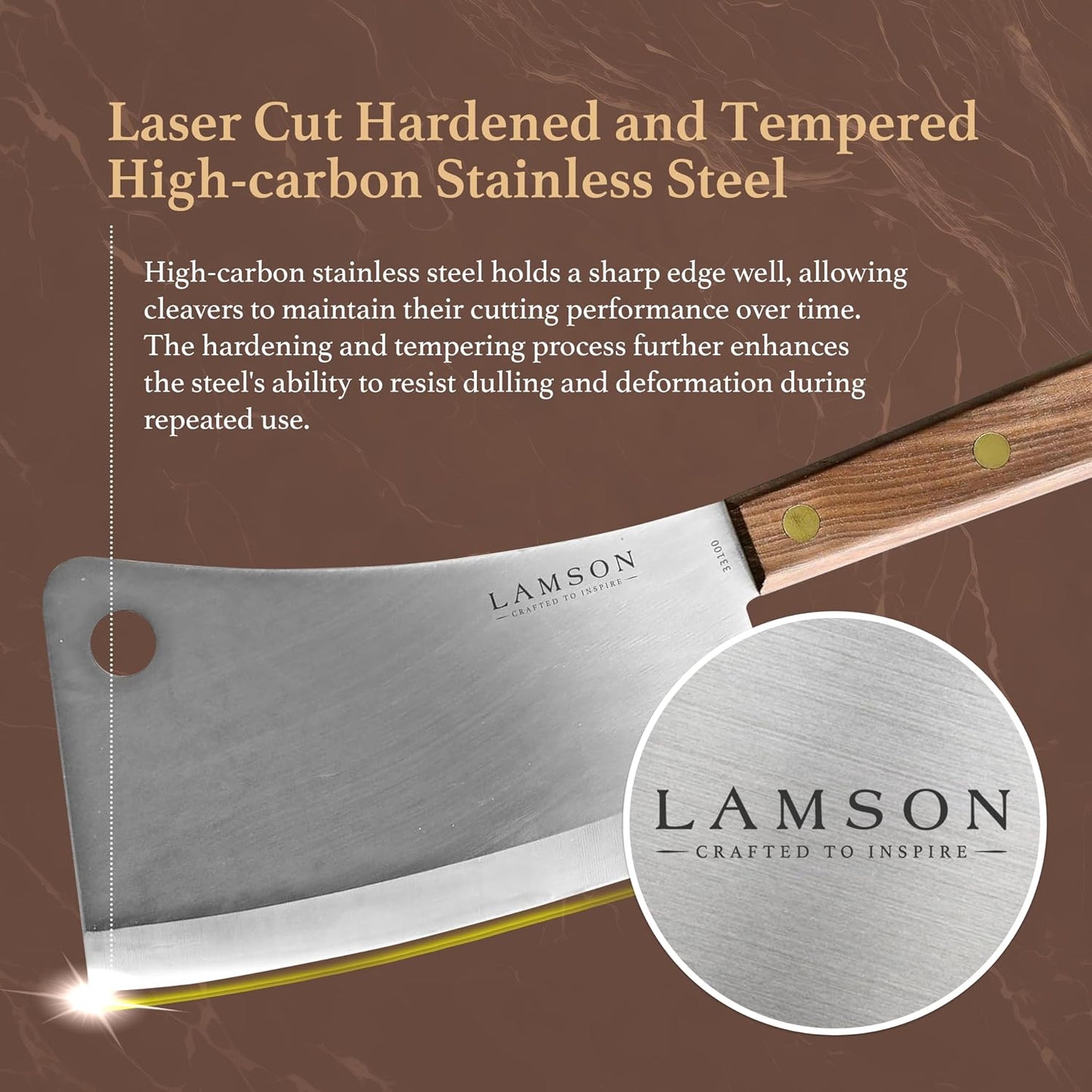 Lamson Meat Cleaver, with Riveted Walnut Handle, Stainless Steel, 12" and Leather Sheath for Meat Cleavers