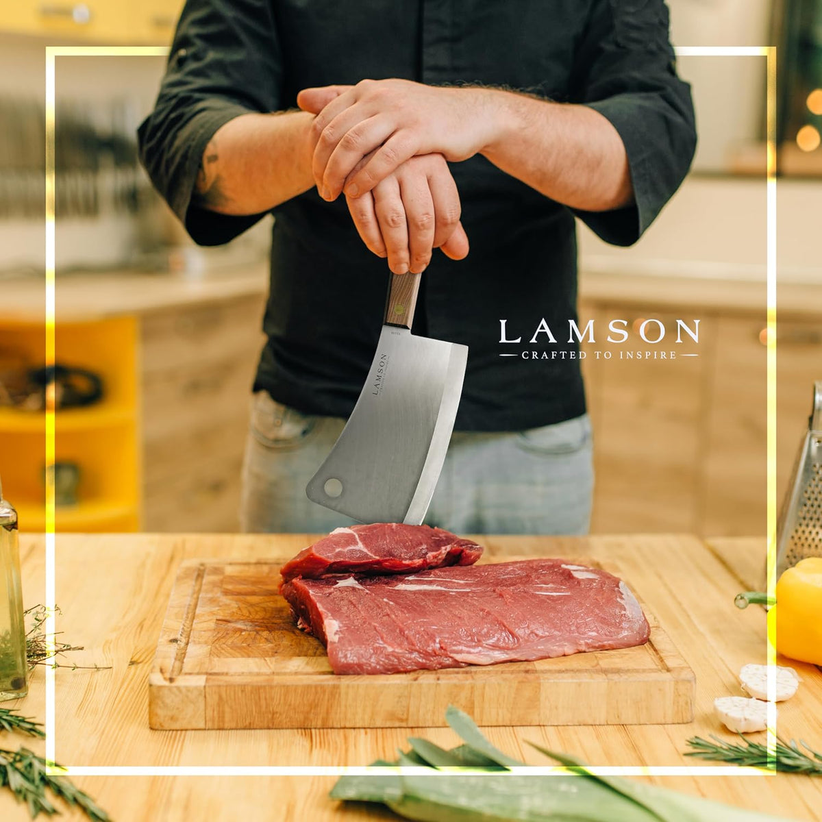 Lamson Meat Cleaver, with Riveted Walnut Handle, Stainless Steel, 12" and Leather Sheath for Meat Cleavers