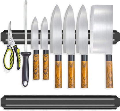Magnetic Knife Holder (15 Inch - Set Of 2) Magnetic Knife Strips For Wall -Strong Powerful Knife Rack Storage Display Organizer-Securely Hang Knives On a Multipurpose Kitchen Bar