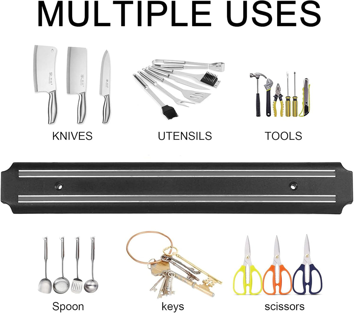 Magnetic Knife Holder (15 Inch - Set Of 2) Magnetic Knife Strips For Wall -Strong Powerful Knife Rack Storage Display Organizer-Securely Hang Knives On a Multipurpose Kitchen Bar