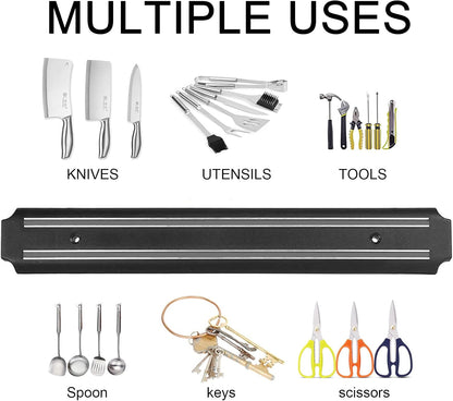 Magnetic Knife Holder (15 Inch - Set Of 2) Magnetic Knife Strips For Wall -Strong Powerful Knife Rack Storage Display Organizer-Securely Hang Knives On a Multipurpose Kitchen Bar
