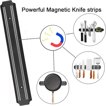 Magnetic Knife Holder (15 Inch - Set Of 2) Magnetic Knife Strips For Wall -Strong Powerful Knife Rack Storage Display Organizer-Securely Hang Knives On a Multipurpose Kitchen Bar
