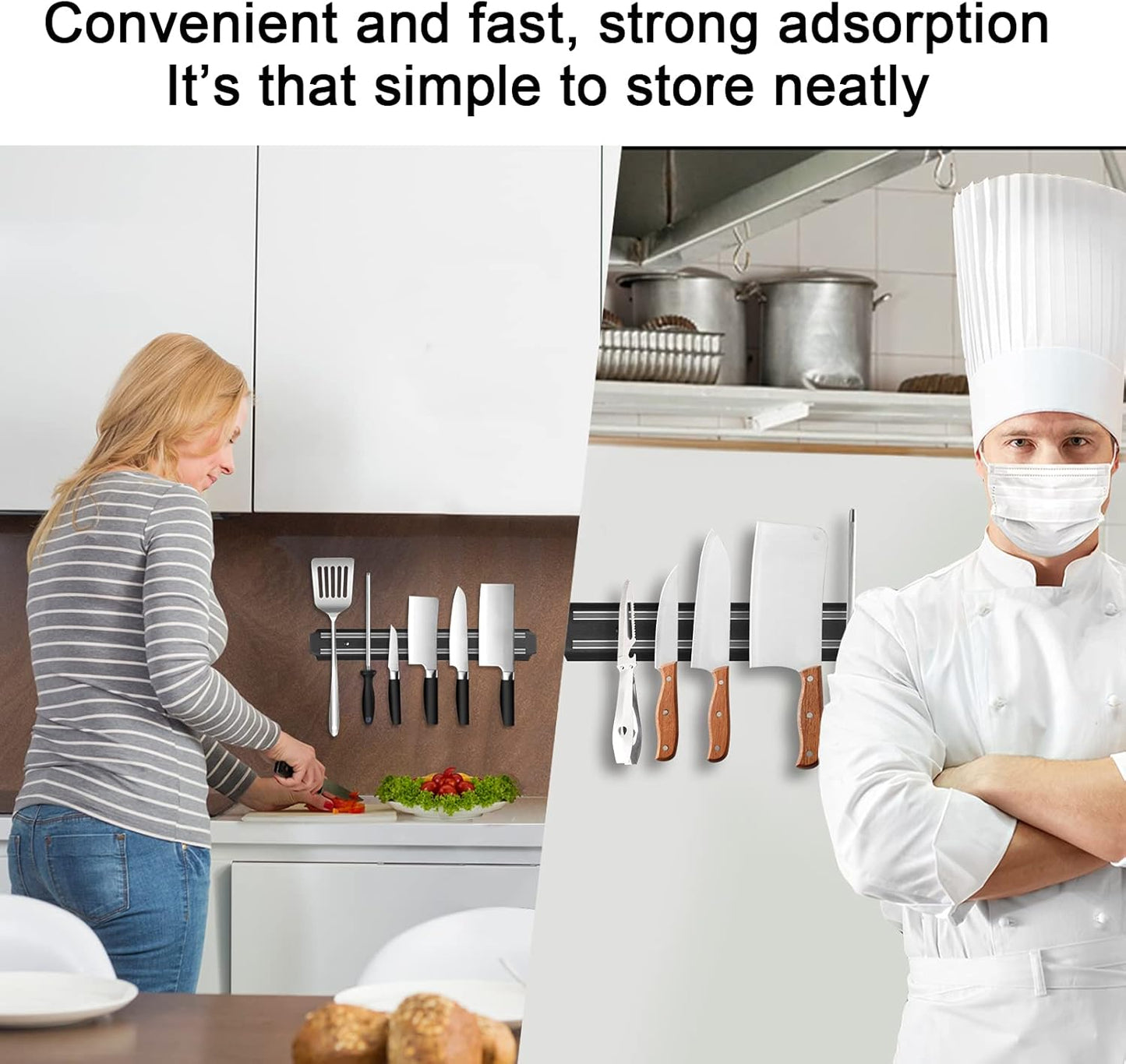 Magnetic Knife Holder (15 Inch - Set Of 2) Magnetic Knife Strips For Wall -Strong Powerful Knife Rack Storage Display Organizer-Securely Hang Knives On a Multipurpose Kitchen Bar