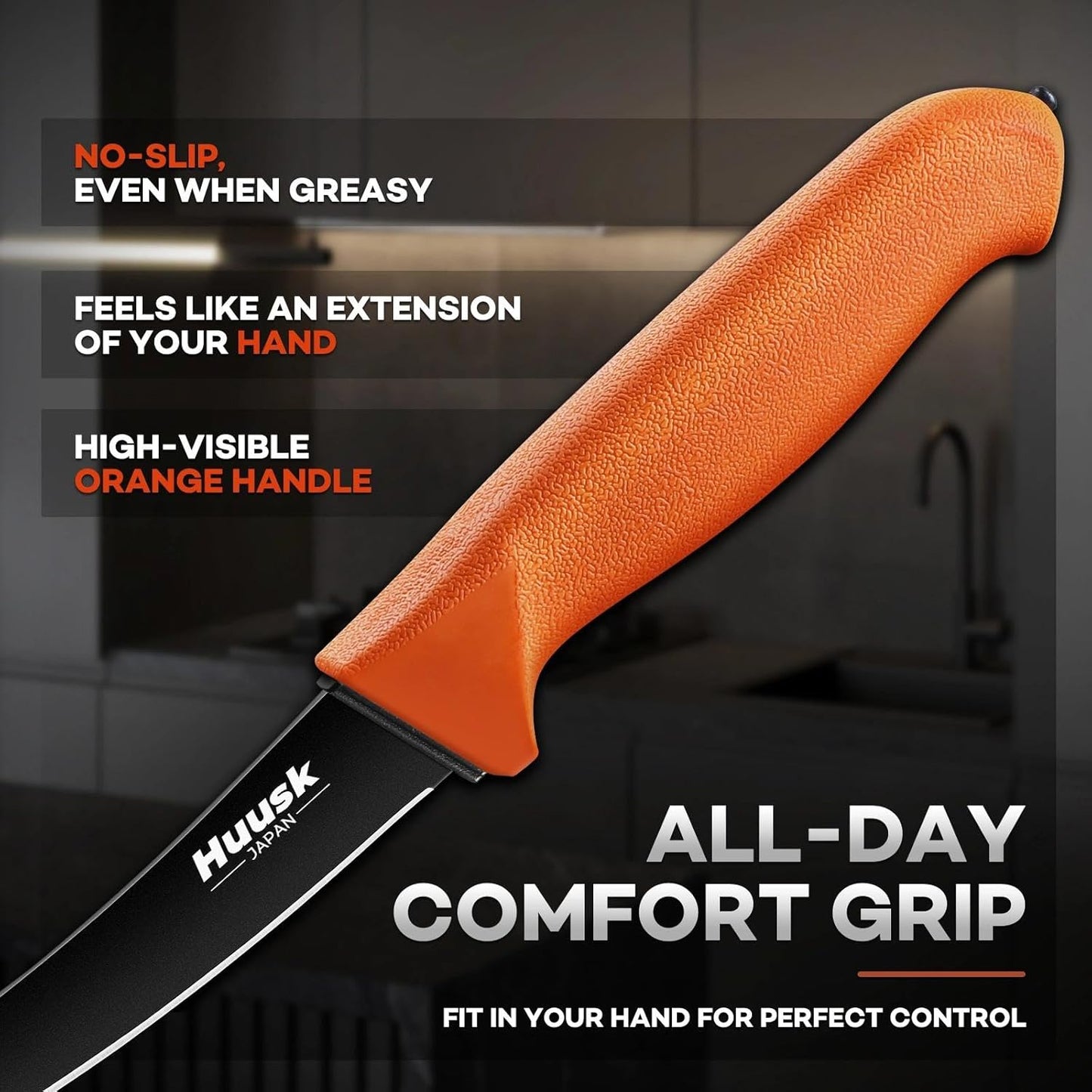 Huusk Butcher Knife Set - Meat Processing Kit with Roll Bag, Gift for Men | German Stainless Steel, High-Visibility & Non-slip, Butcher Skinning Boning Caping, Game Processing for Deer, Duck, Poultry