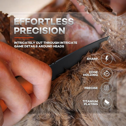 Huusk Butcher Knife Set - Meat Processing Kit with Roll Bag, Gift for Men | German Stainless Steel, High-Visibility & Non-slip, Butcher Skinning Boning Caping, Game Processing for Deer, Duck, Poultry