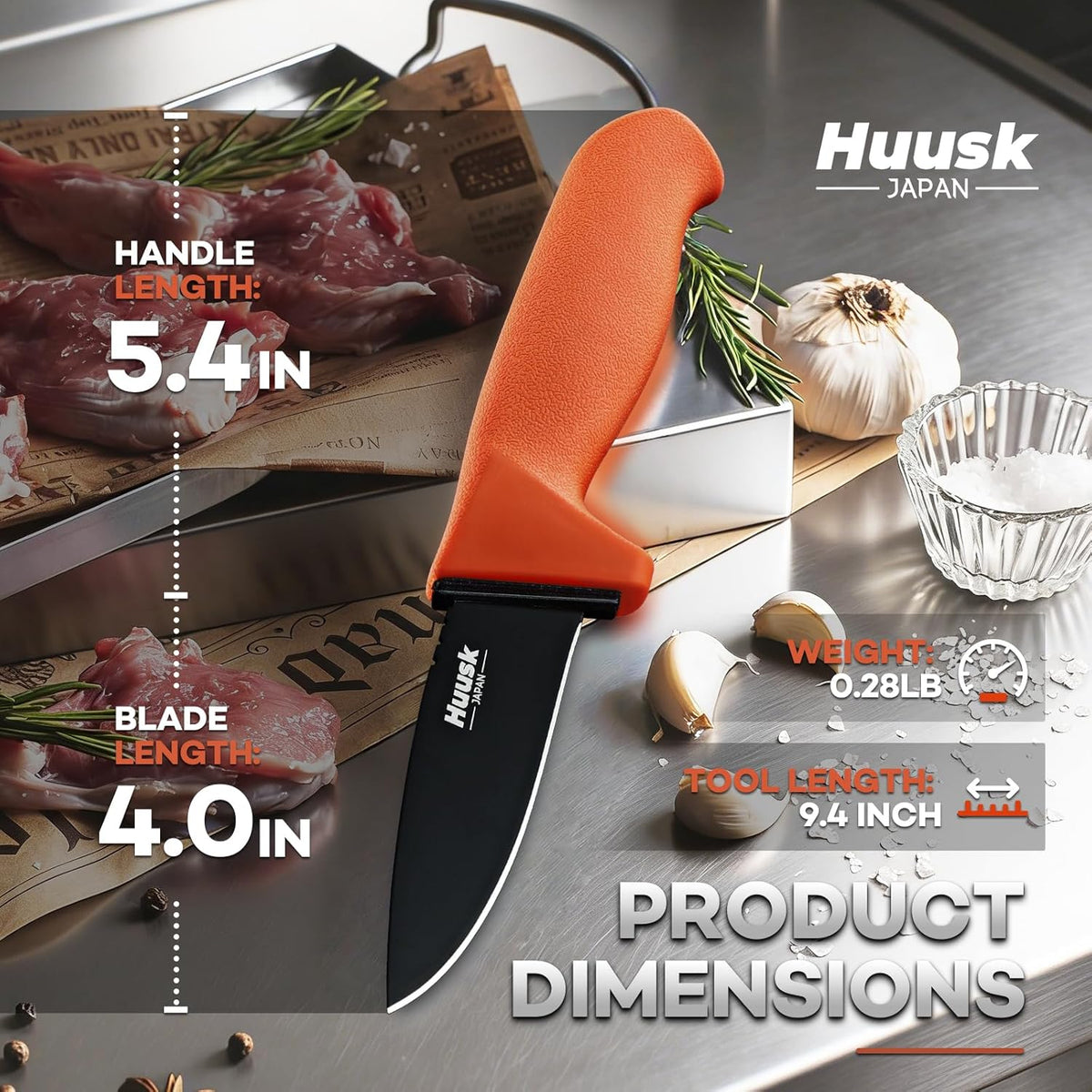 Huusk Butcher Knife Set - Meat Processing Kit with Roll Bag, Gift for Men | German Stainless Steel, High-Visibility & Non-slip, Butcher Skinning Boning Caping, Game Processing for Deer, Duck, Poultry