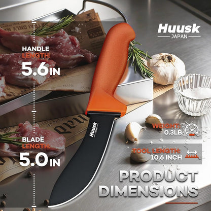 Huusk Butcher Knife Set - Meat Processing Kit with Roll Bag, Gift for Men | German Stainless Steel, High-Visibility & Non-slip, Butcher Skinning Boning Caping, Game Processing for Deer, Duck, Poultry