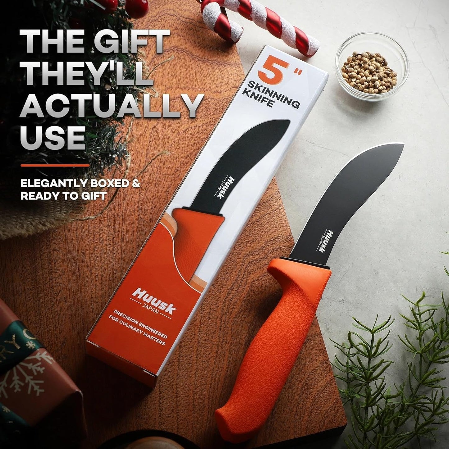 Huusk Butcher Knife Set - Meat Processing Kit with Roll Bag, Gift for Men | German Stainless Steel, High-Visibility & Non-slip, Butcher Skinning Boning Caping, Game Processing for Deer, Duck, Poultry