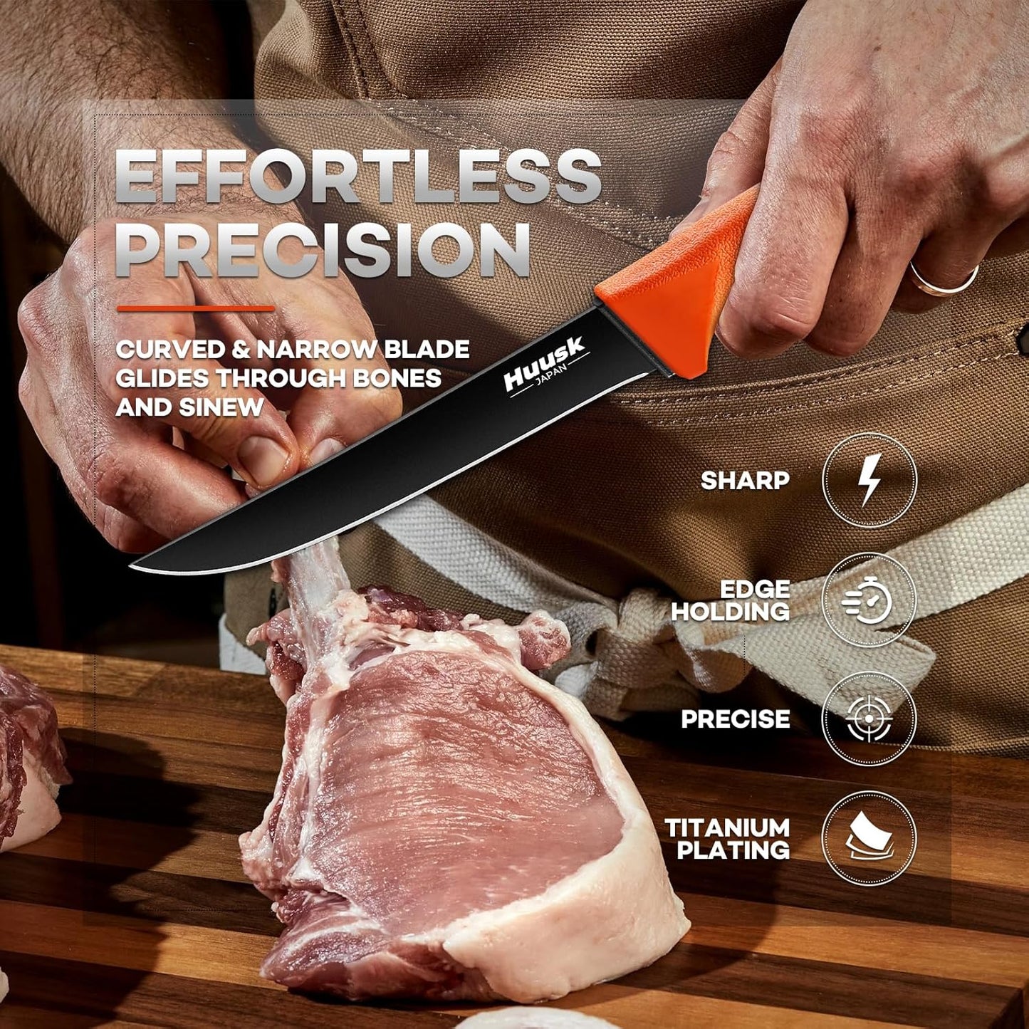 Huusk Butcher Knife Set - Meat Processing Kit with Roll Bag, Gift for Men | German Stainless Steel, High-Visibility & Non-slip, Butcher Skinning Boning Caping, Game Processing for Deer, Duck, Poultry