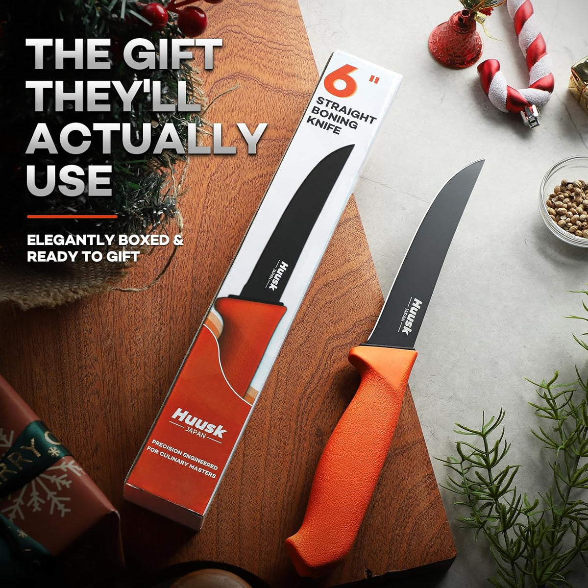 Huusk Butcher Knife Set - Meat Processing Kit with Roll Bag, Gift for Men | German Stainless Steel, High-Visibility & Non-slip, Butcher Skinning Boning Caping, Game Processing for Deer, Duck, Poultry