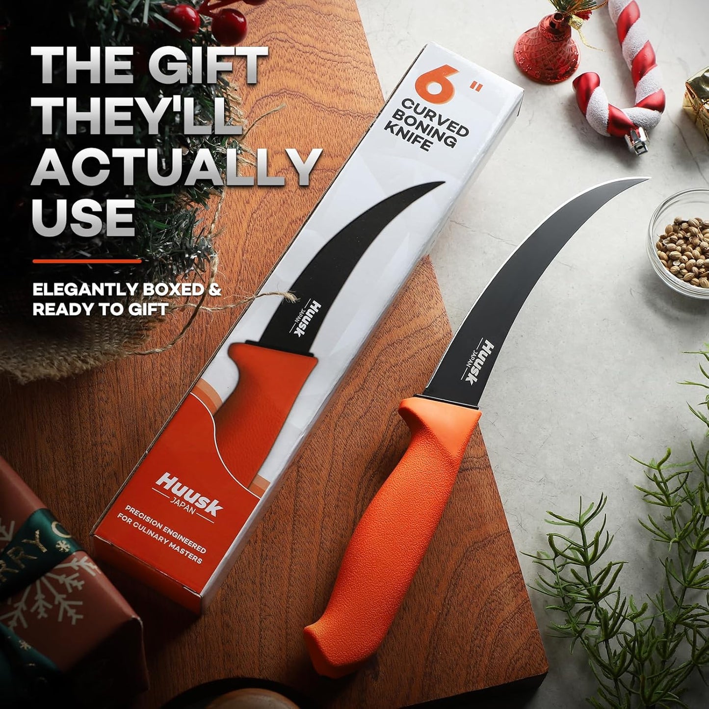 Huusk Butcher Knife Set - Meat Processing Kit with Roll Bag, Gift for Men | German Stainless Steel, High-Visibility & Non-slip, Butcher Skinning Boning Caping, Game Processing for Deer, Duck, Poultry