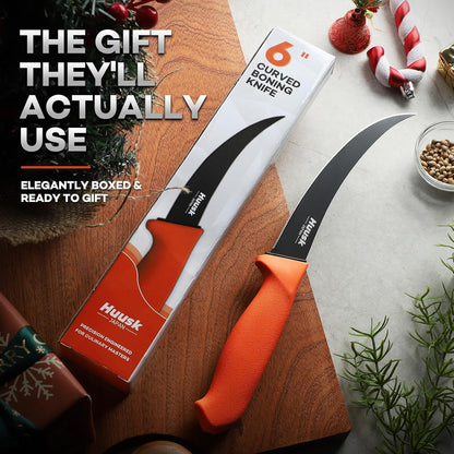 Huusk Butcher Knife Set - Meat Processing Kit with Roll Bag, Gift for Men | German Stainless Steel, High-Visibility & Non-slip, Butcher Skinning Boning Caping, Game Processing for Deer, Duck, Poultry