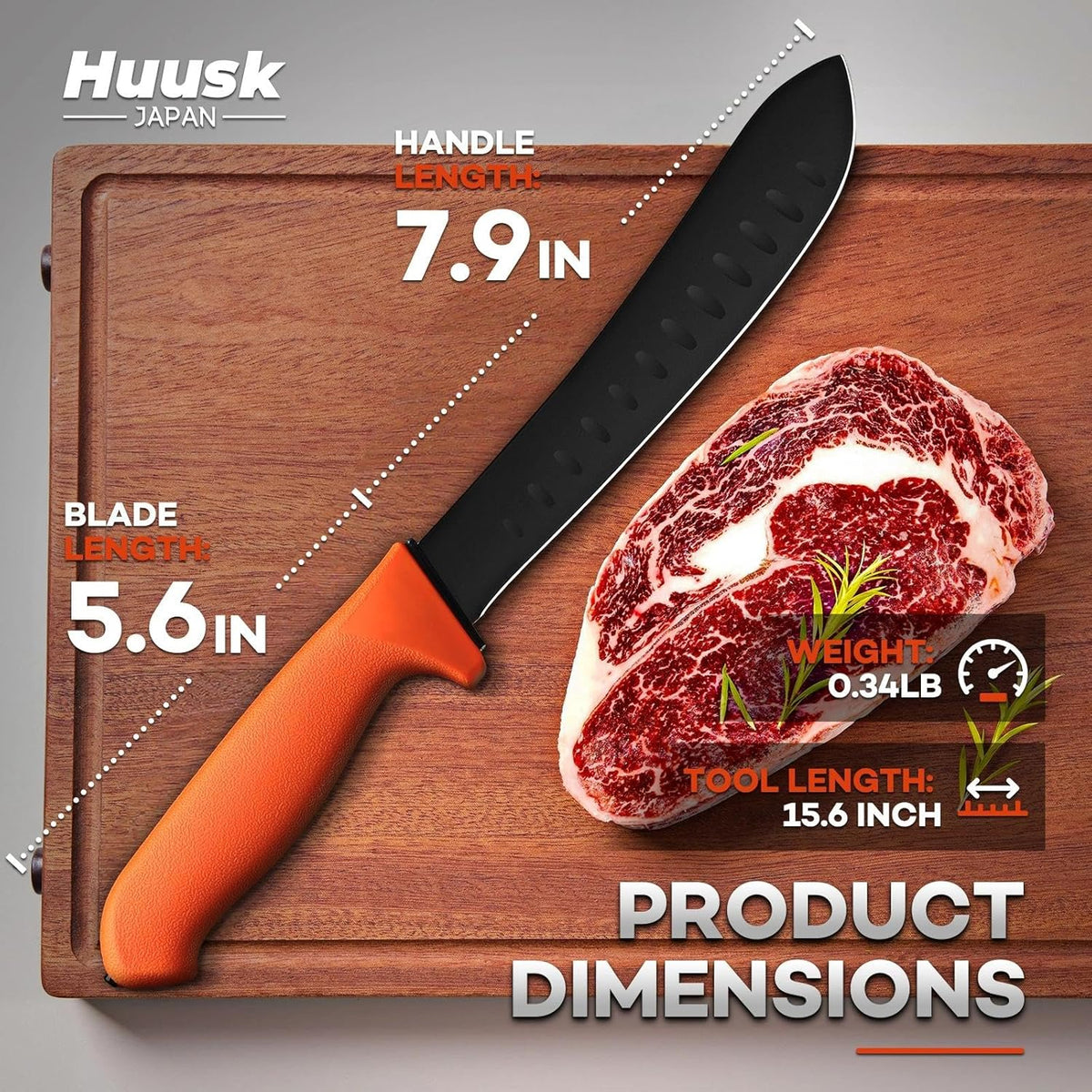 Huusk Butcher Knife Set - Meat Processing Kit with Roll Bag, Gift for Men | German Stainless Steel, High-Visibility & Non-slip, Butcher Skinning Boning Caping, Game Processing for Deer, Duck, Poultry