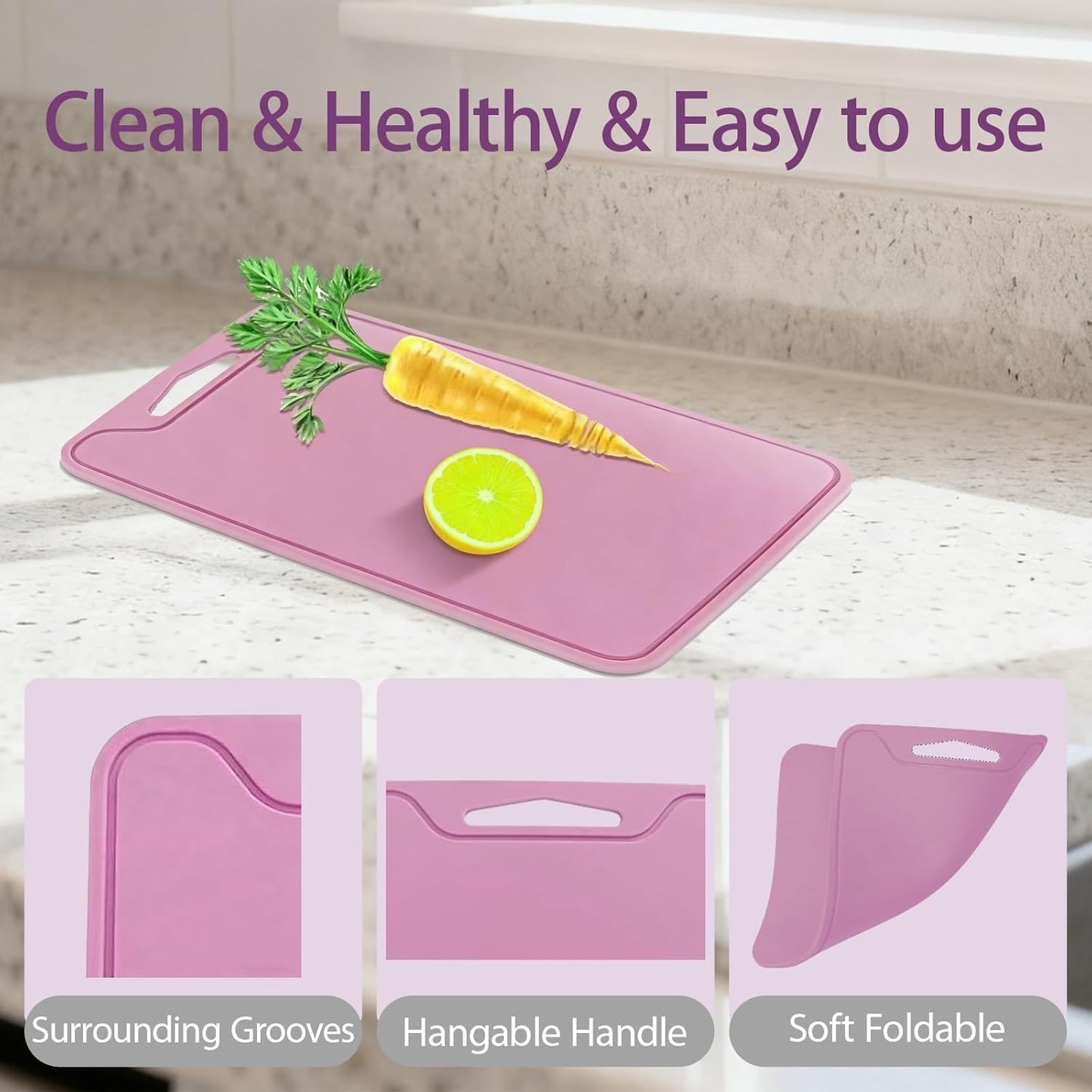 Silicone Cutting Board,8.6 * 11.8in BPA Free Flexible Kitchen Chopping Board for Meat, Vegetables and Fruit,Dishwasher Safe (Deep Purple)
