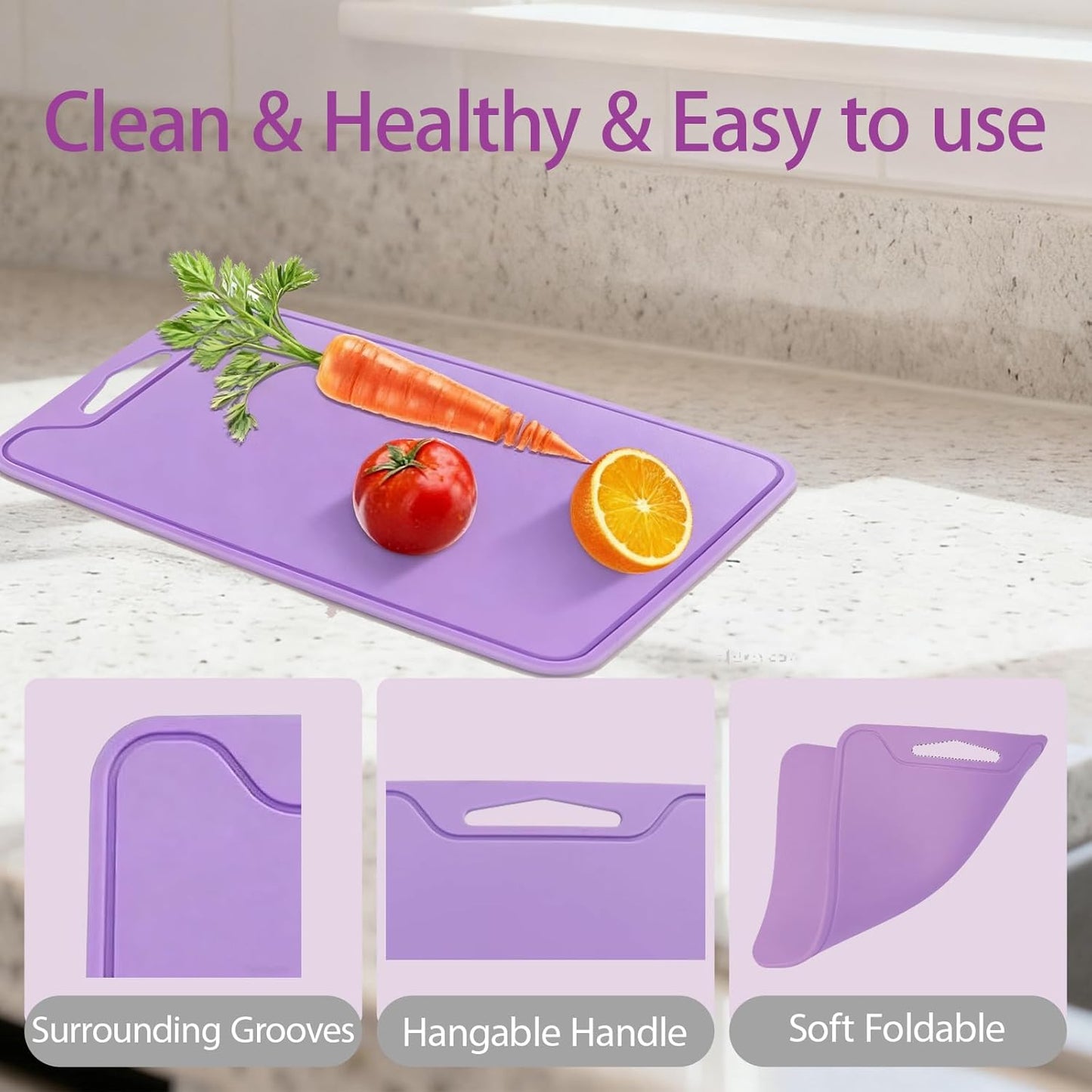 Silicone Cutting Board,8.6 * 11.8in BPA Free Flexible Kitchen Chopping Board for Meat, Vegetables and Fruit,Dishwasher Safe (Deep Purple)