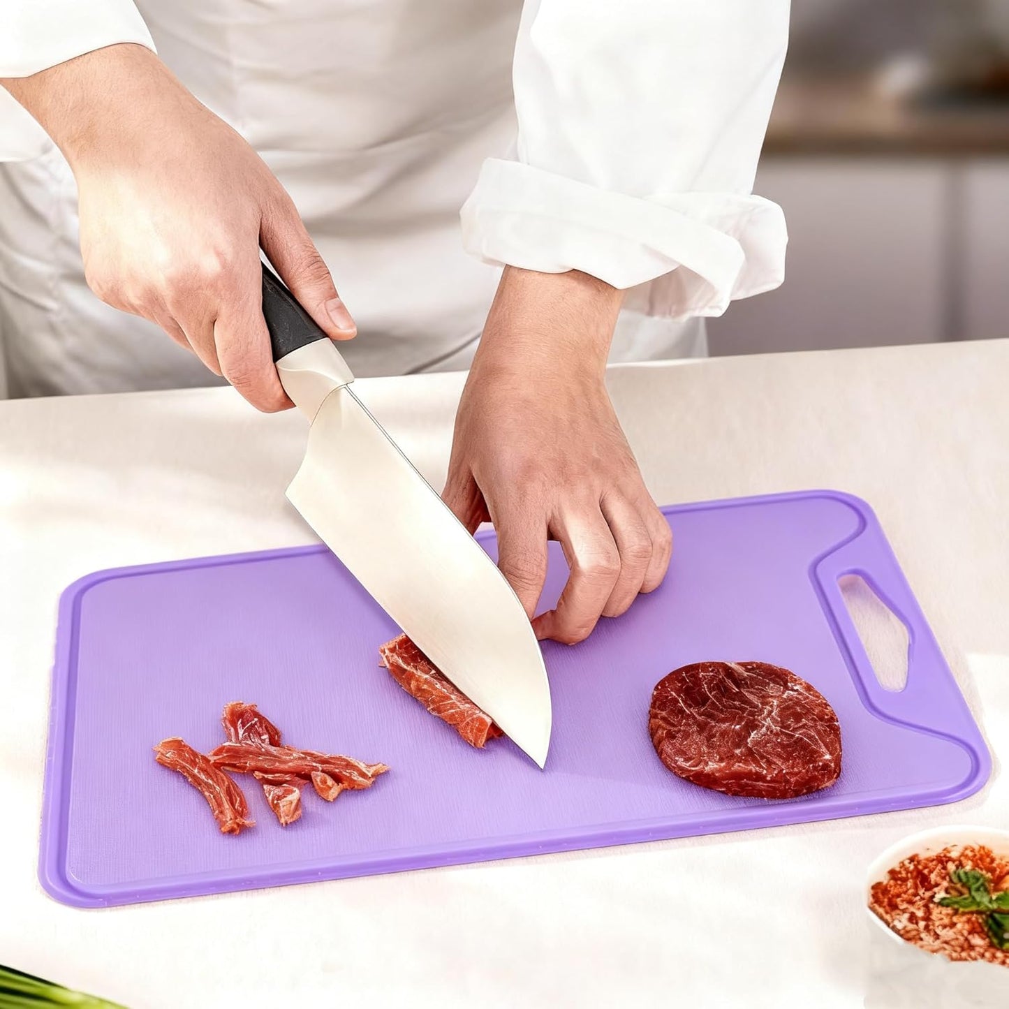 Silicone Cutting Board,8.6 * 11.8in BPA Free Flexible Kitchen Chopping Board for Meat, Vegetables and Fruit,Dishwasher Safe (Deep Purple)