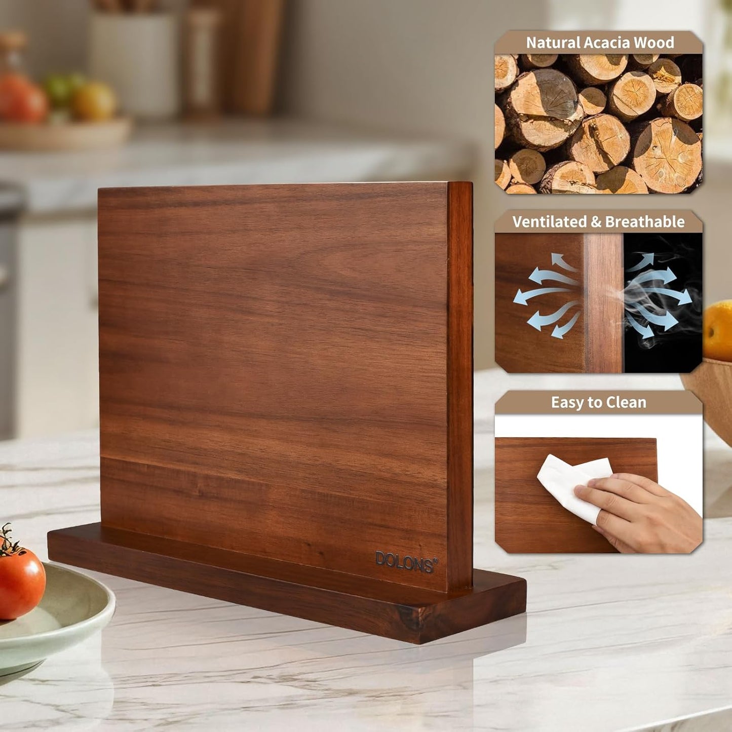 Magnetic Knife Block,Acacia Wood And Resin Kitchen Magnetic Knife Holder，Equipped with strong magnets,Multifunctional Double Side Knife Storage Organizer for Kitchen Counter ，Gifts for new home