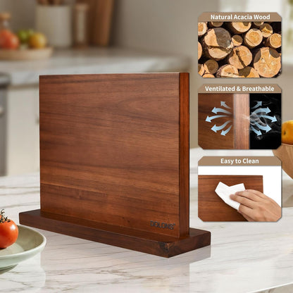 Magnetic Knife Block,Acacia Wood And Resin Kitchen Magnetic Knife Holder，Equipped with strong magnets,Multifunctional Double Side Knife Storage Organizer for Kitchen Counter ，Gifts for new home