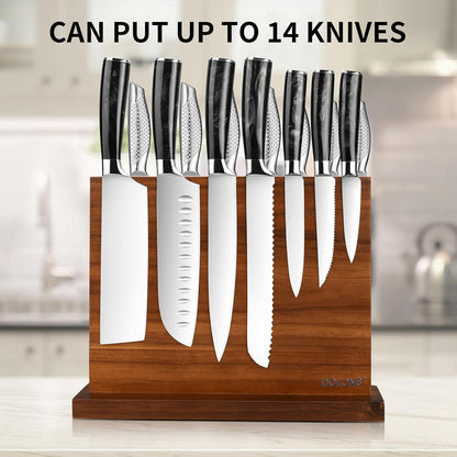 Magnetic Knife Block,Acacia Wood And Resin Kitchen Magnetic Knife Holder，Equipped with strong magnets,Multifunctional Double Side Knife Storage Organizer for Kitchen Counter ，Gifts for new home