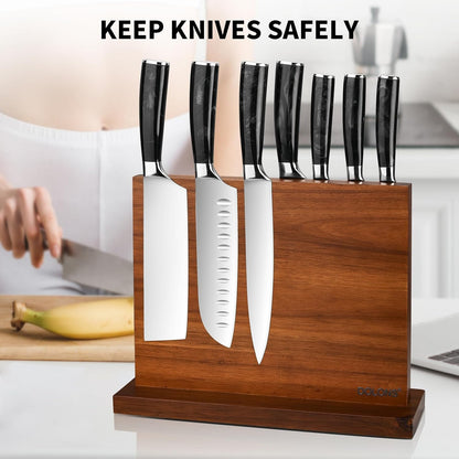 Magnetic Knife Block,Acacia Wood And Resin Kitchen Magnetic Knife Holder，Equipped with strong magnets,Multifunctional Double Side Knife Storage Organizer for Kitchen Counter ，Gifts for new home