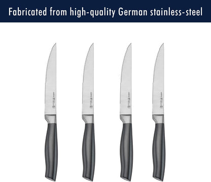 Graphite Razor-Sharp Steak Knife Set of 4, German Engineered Informed by 100+ Years of Mastery
