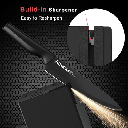 Knife Set, 21 Pieces Knife Sets for Kitchen with Block, Dishwasher Safe Kitchen Knife Set with Built-in Sharpener, German Stainless Steel Black Knife Block Set, Fathers Day Gift for Men