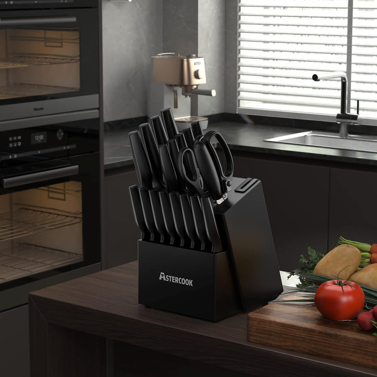 Knife Set, 21 Pieces Knife Sets for Kitchen with Block, Dishwasher Safe Kitchen Knife Set with Built-in Sharpener, German Stainless Steel Black Knife Block Set, Fathers Day Gift for Men