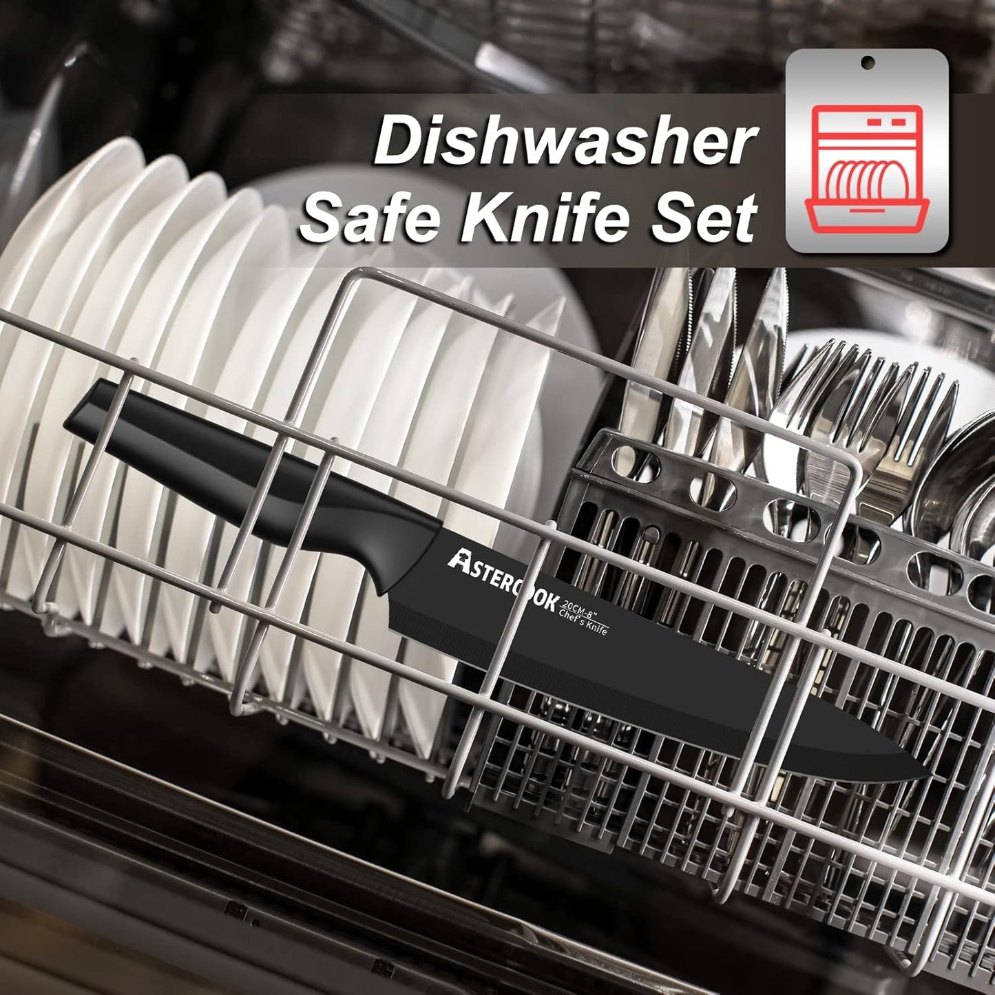 Knife Set, 21 Pieces Knife Sets for Kitchen with Block, Dishwasher Safe Kitchen Knife Set with Built-in Sharpener, German Stainless Steel Black Knife Block Set, Fathers Day Gift for Men