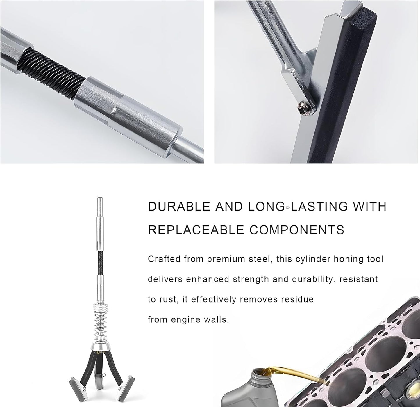 Engine Cylinder Hone Tool, 3/4" to 2-1/2" Brake Piston Hone Deglazer with 1-1/8" 220 Grit Stones, Universal Adjustable 3 Claws Car Cylinder Honing Tool for Grinding Holes