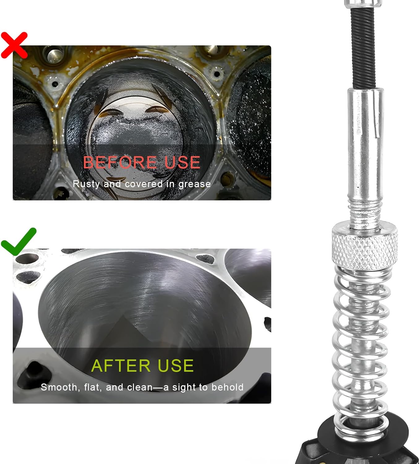 Engine Cylinder Hone Tool, 3/4" to 2-1/2" Brake Piston Hone Deglazer with 1-1/8" 220 Grit Stones, Universal Adjustable 3 Claws Car Cylinder Honing Tool for Grinding Holes