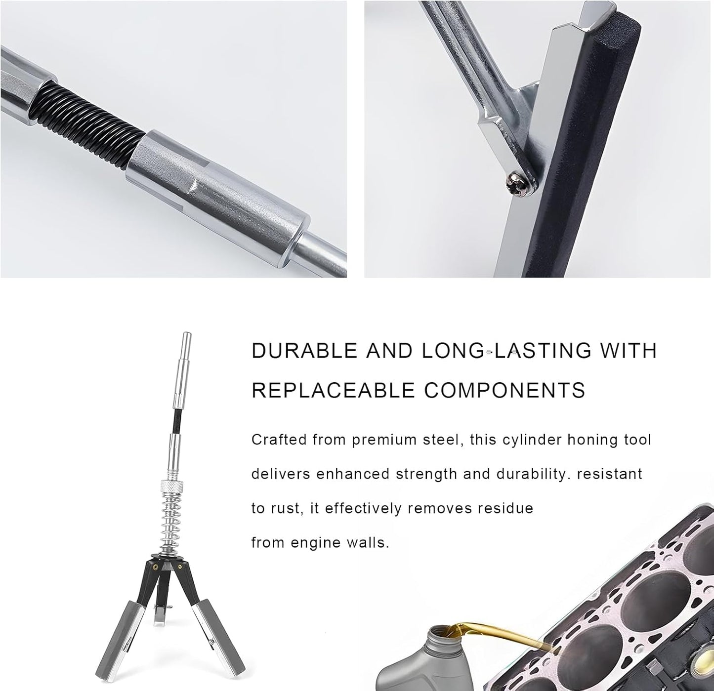 Engine Cylinder Hone Tool, 3/4" to 2-1/2" Brake Piston Hone Deglazer with 1-1/8" 220 Grit Stones, Universal Adjustable 3 Claws Car Cylinder Honing Tool for Grinding Holes