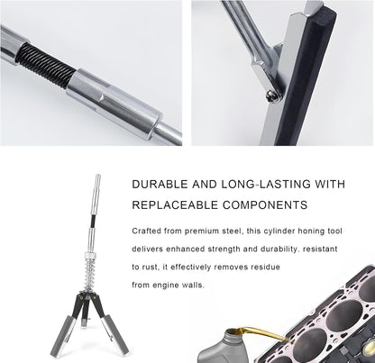 Engine Cylinder Hone Tool, 3/4" to 2-1/2" Brake Piston Hone Deglazer with 1-1/8" 220 Grit Stones, Universal Adjustable 3 Claws Car Cylinder Honing Tool for Grinding Holes