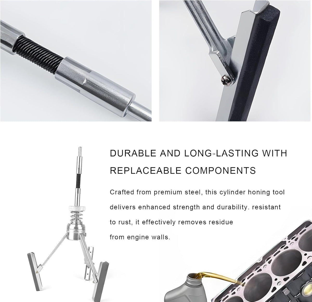 Engine Cylinder Hone Tool, 3/4" to 2-1/2" Brake Piston Hone Deglazer with 1-1/8" 220 Grit Stones, Universal Adjustable 3 Claws Car Cylinder Honing Tool for Grinding Holes