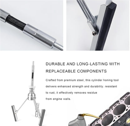 Engine Cylinder Hone Tool, 3/4" to 2-1/2" Brake Piston Hone Deglazer with 1-1/8" 220 Grit Stones, Universal Adjustable 3 Claws Car Cylinder Honing Tool for Grinding Holes