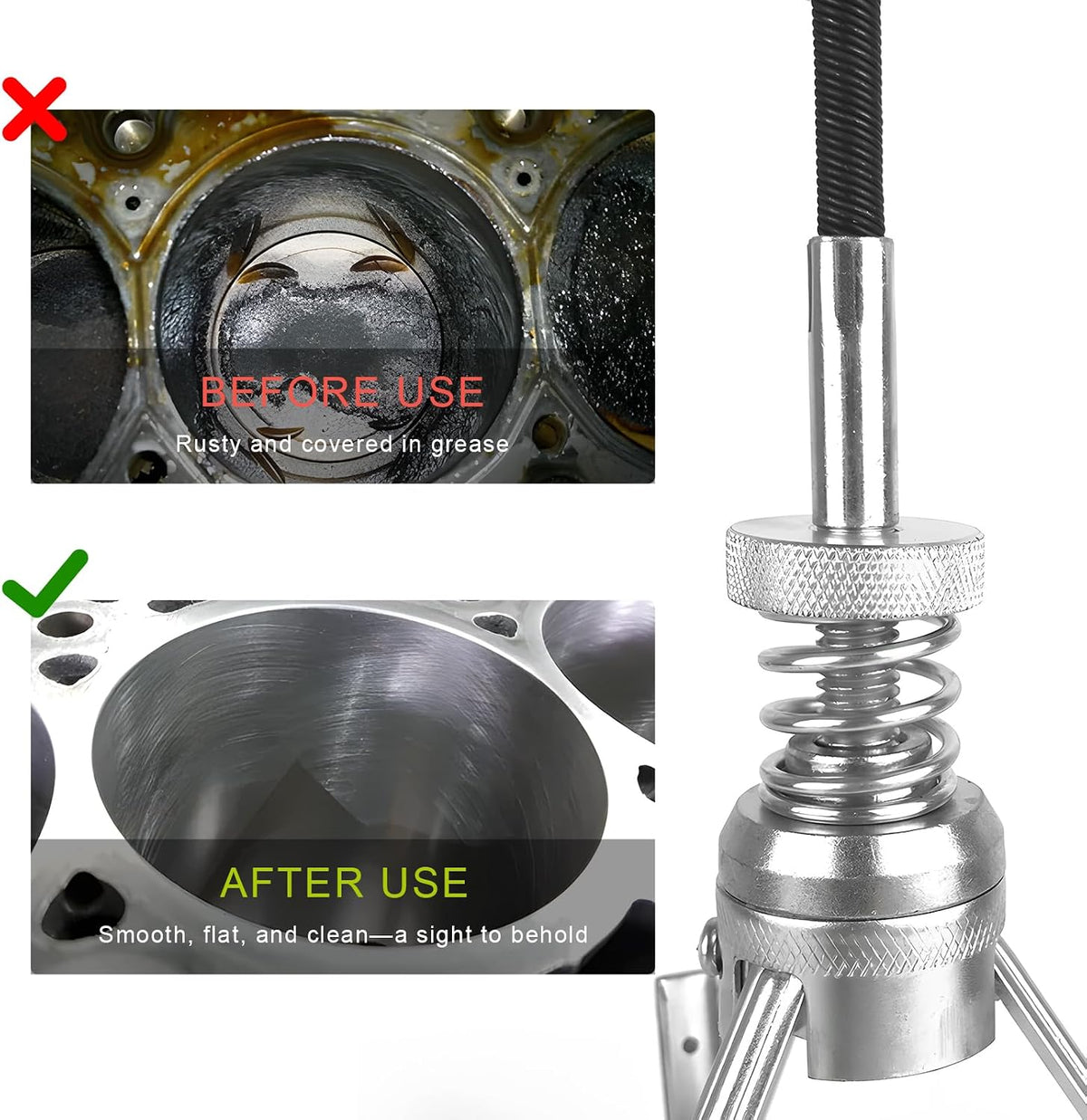Engine Cylinder Hone Tool, 3/4" to 2-1/2" Brake Piston Hone Deglazer with 1-1/8" 220 Grit Stones, Universal Adjustable 3 Claws Car Cylinder Honing Tool for Grinding Holes