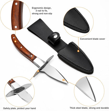 Oyster Shucking Knife with 4 Gloves, Stainless Steel Shucker Oyster Knife Set for Ark Shell, Clams