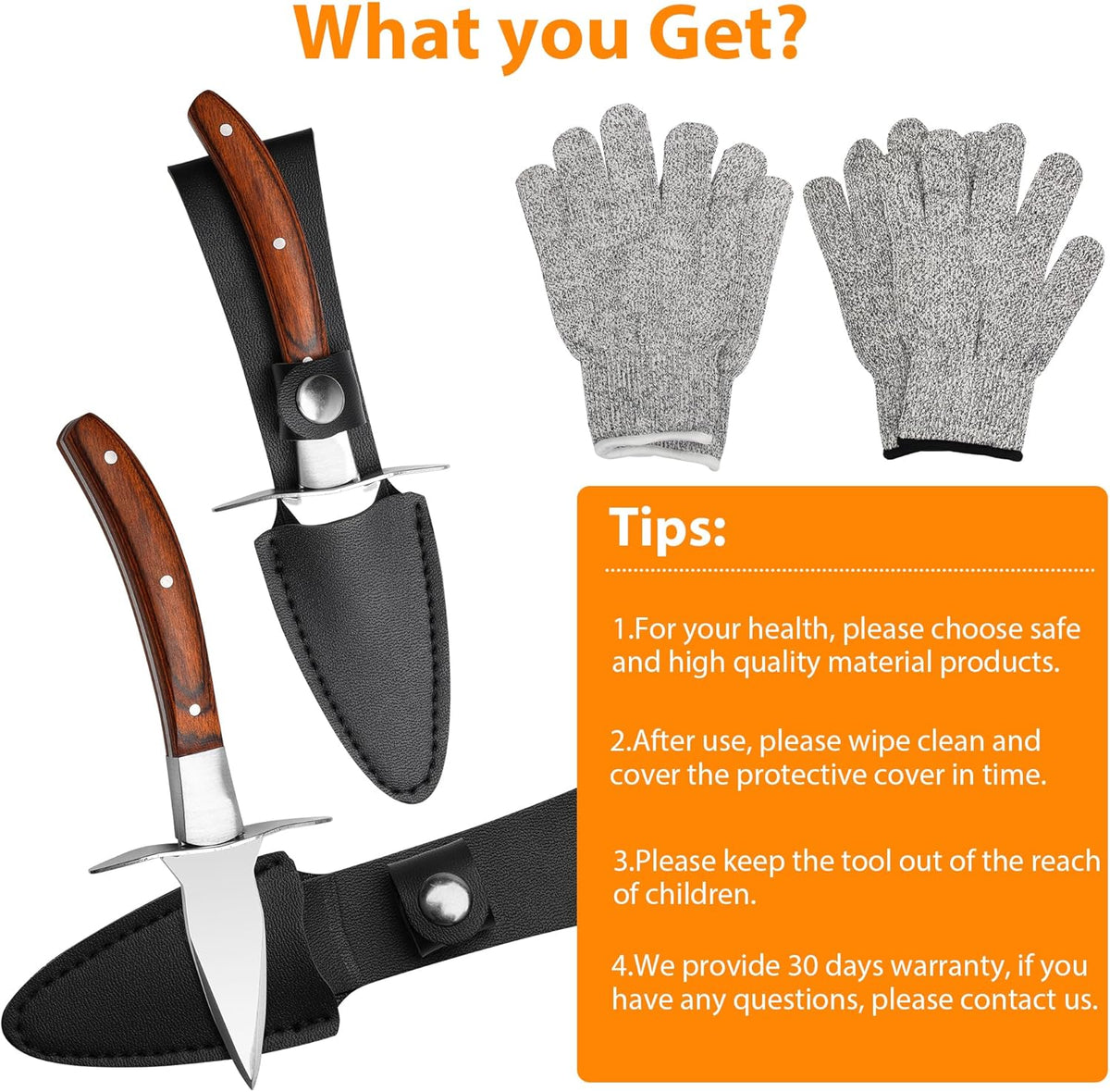 Oyster Shucking Knife with 4 Gloves, Stainless Steel Shucker Oyster Knife Set for Ark Shell, Clams