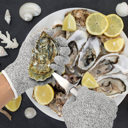 Oyster Shucking Knife with 4 Gloves, Stainless Steel Shucker Oyster Knife Set for Ark Shell, Clams