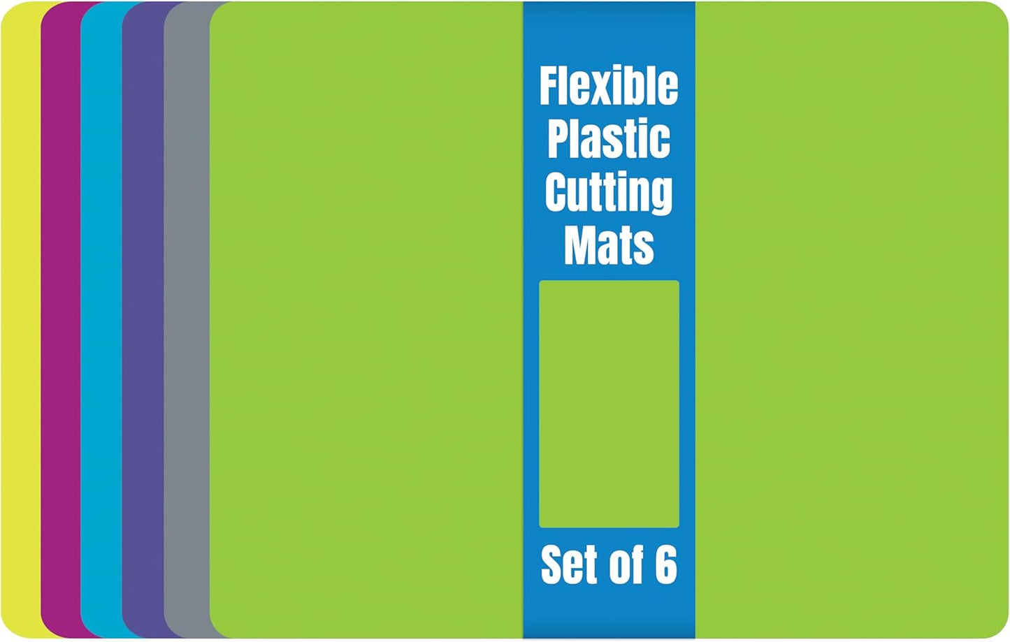 Flexible Plastic Cutting Board Mats, Set of 6, Textured, 6 Vivid, Translucent Colors Assorted