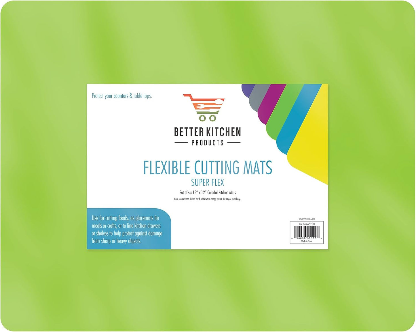 Flexible Plastic Cutting Board Mats, Set of 6, Textured, 6 Vivid, Translucent Colors Assorted